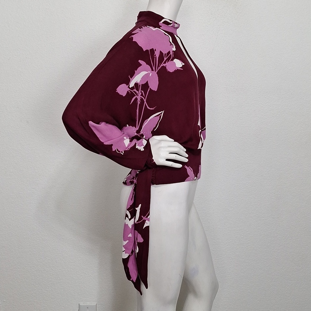 Free People Plum Combo Floral Boho Romantic Say You Love Me Blouse Size M - Picture 5 of 14